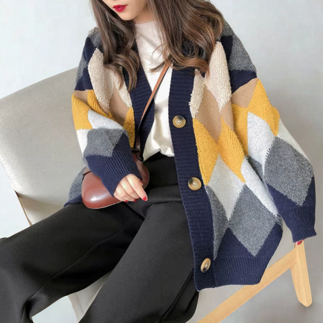 Aurianne – קרדיגן סריג ארוך בגזרה רפויה עם צווארון V