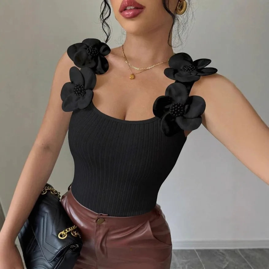 ALYSSIA טופ פרח תלת־ממדי