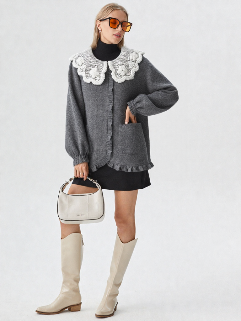 Margot – מעיל חורף רך עם צווארון תחרה רומנטי