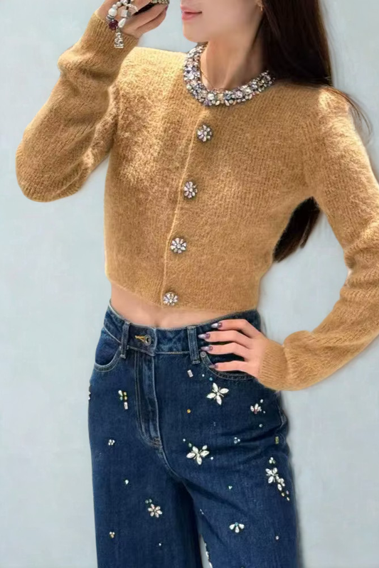 סט בוטיק “Marcelline & Vionette” – ג’ינס רחבה + קרדיגן סרוג קצ’ואל