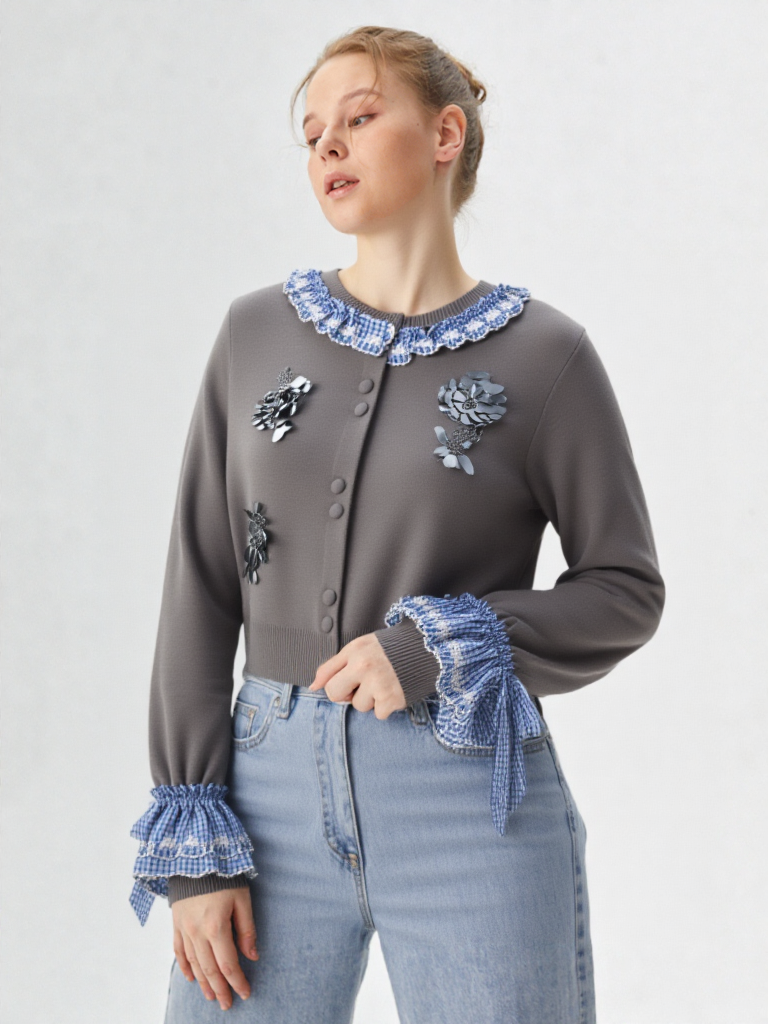 Maelis – קרדיגן סרוג אירופאי קצר עם שרוולי פעמון