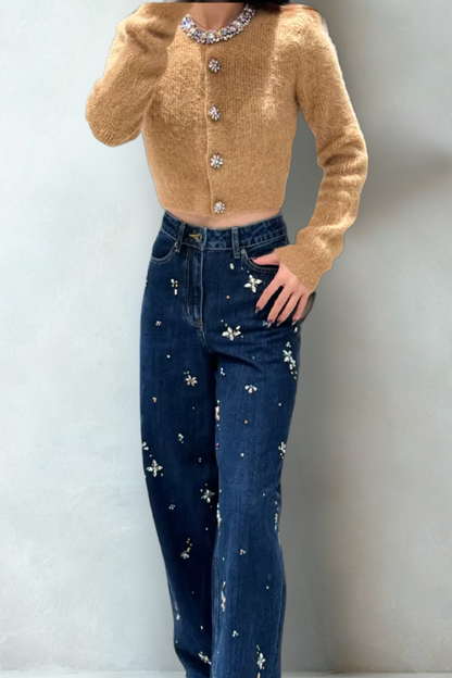 סט בוטיק “Marcelline & Vionette” – ג’ינס רחבה + קרדיגן סרוג קצ’ואל