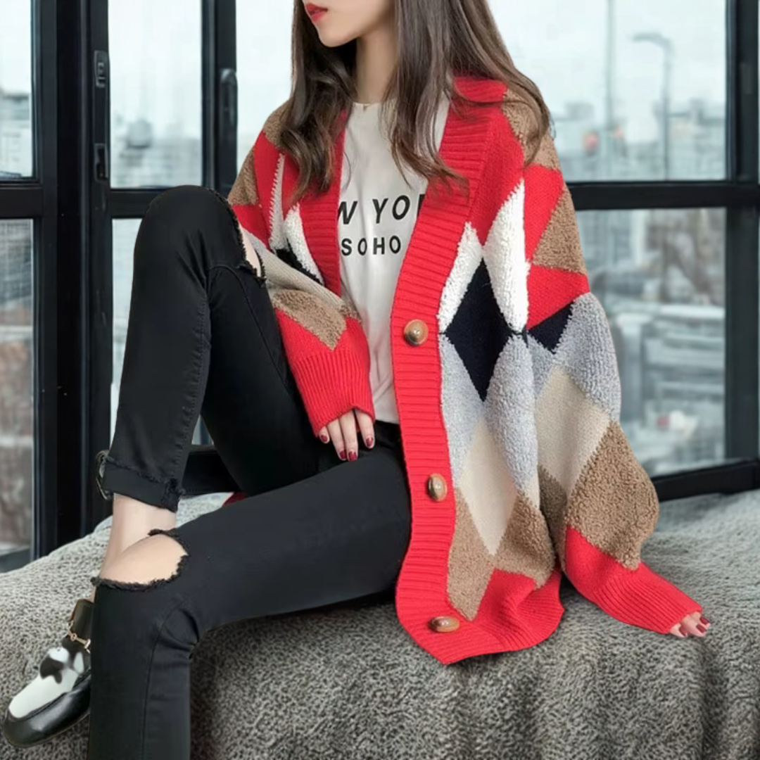 Aurianne – קרדיגן סריג ארוך בגזרה רפויה עם צווארון V