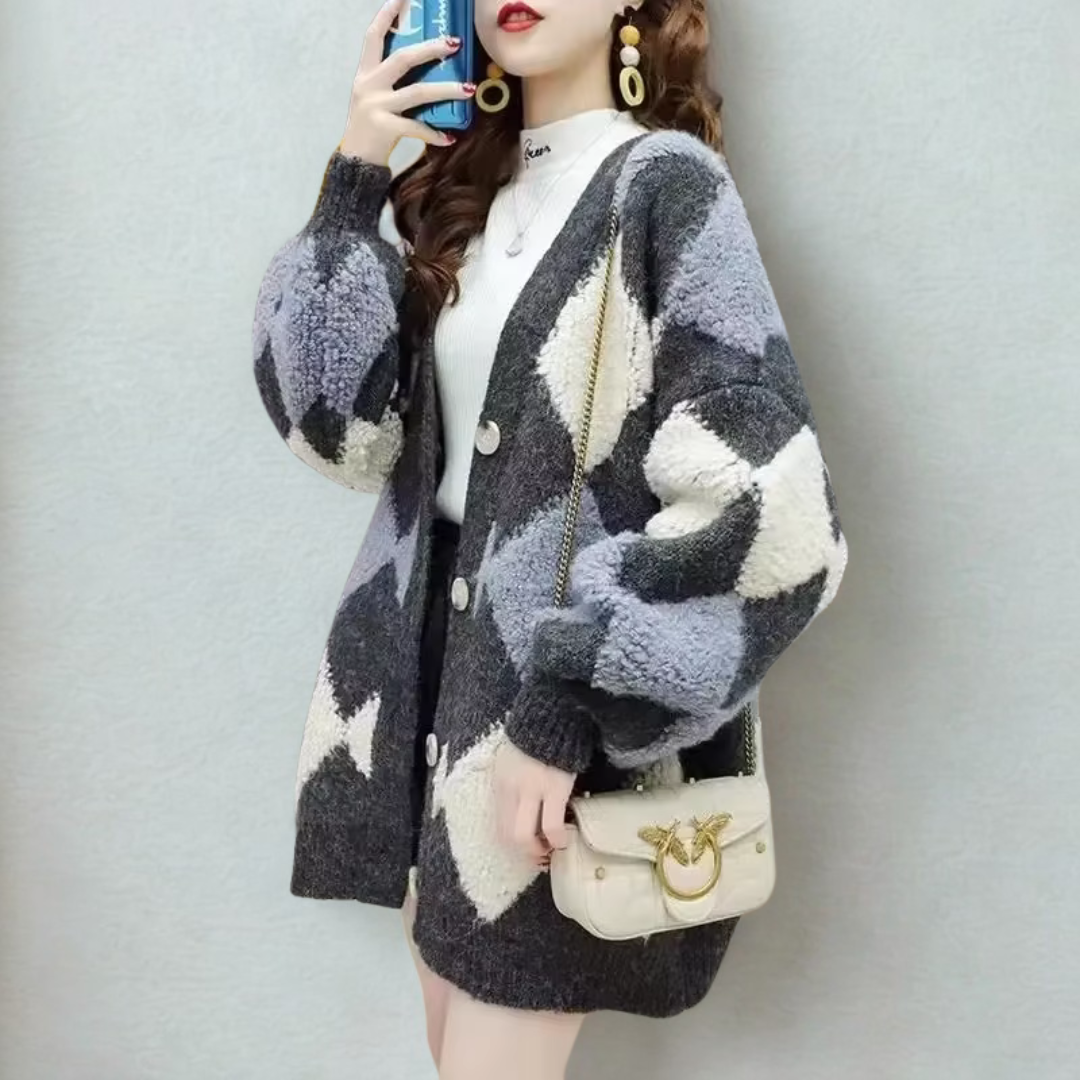 Aurianne – קרדיגן סריג ארוך בגזרה רפויה עם צווארון V