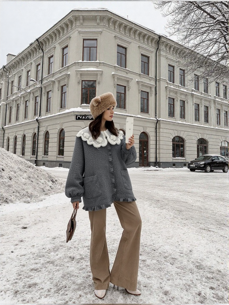 Margot – מעיל חורף רך עם צווארון תחרה רומנטי