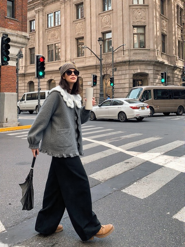 Margot – מעיל חורף רך עם צווארון תחרה רומנטי