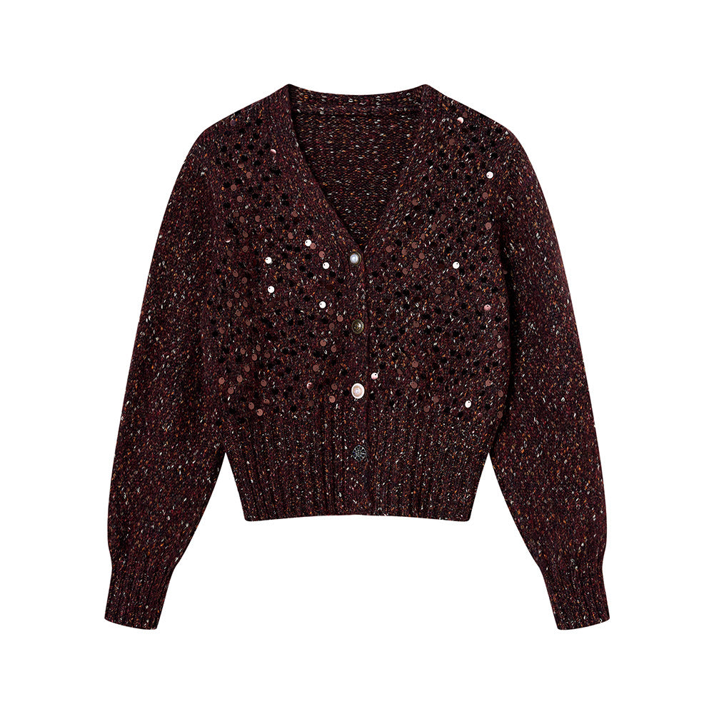 Marisela – קרדיגן סריג קצר עם כפתורים ופאייטים עדינים