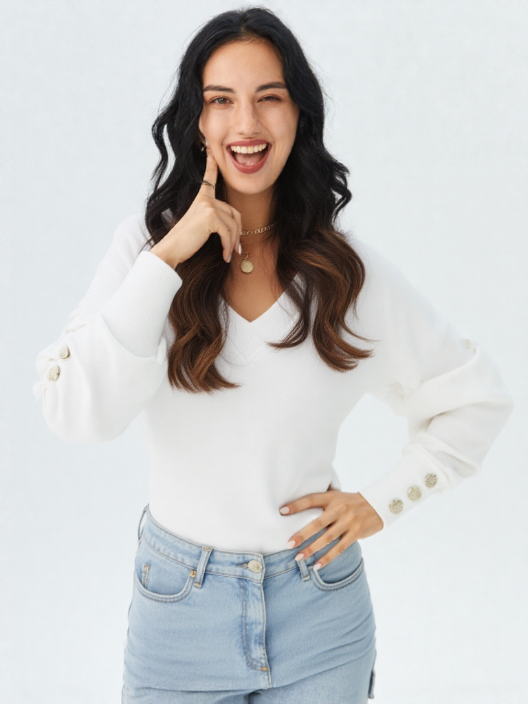 Calista – חולצה ארוכה בגזרה רפויה עם מפתח V וכפתורים