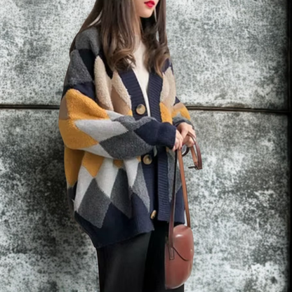 Aurianne – קרדיגן סריג ארוך בגזרה רפויה עם צווארון V