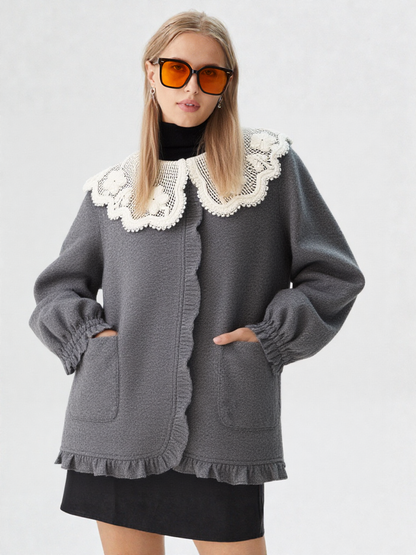 Margot – מעיל חורף רך עם צווארון תחרה רומנטי