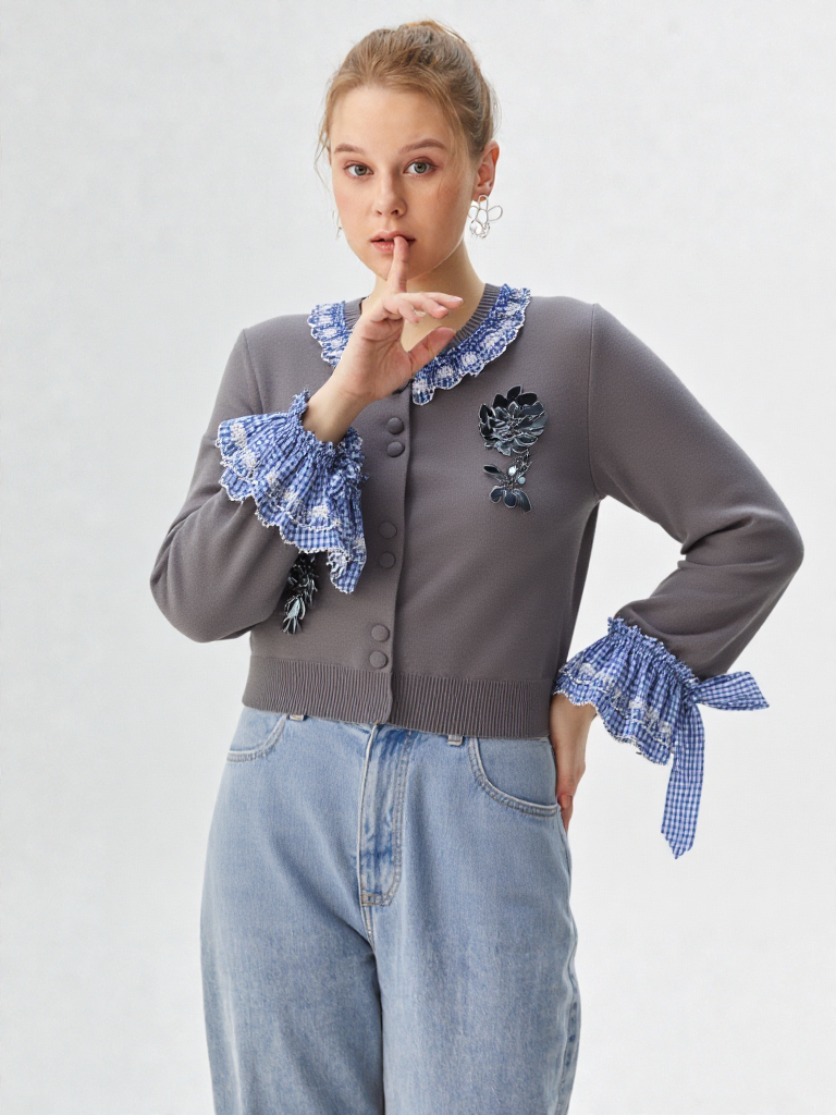 Maelis – קרדיגן סרוג אירופאי קצר עם שרוולי פעמון