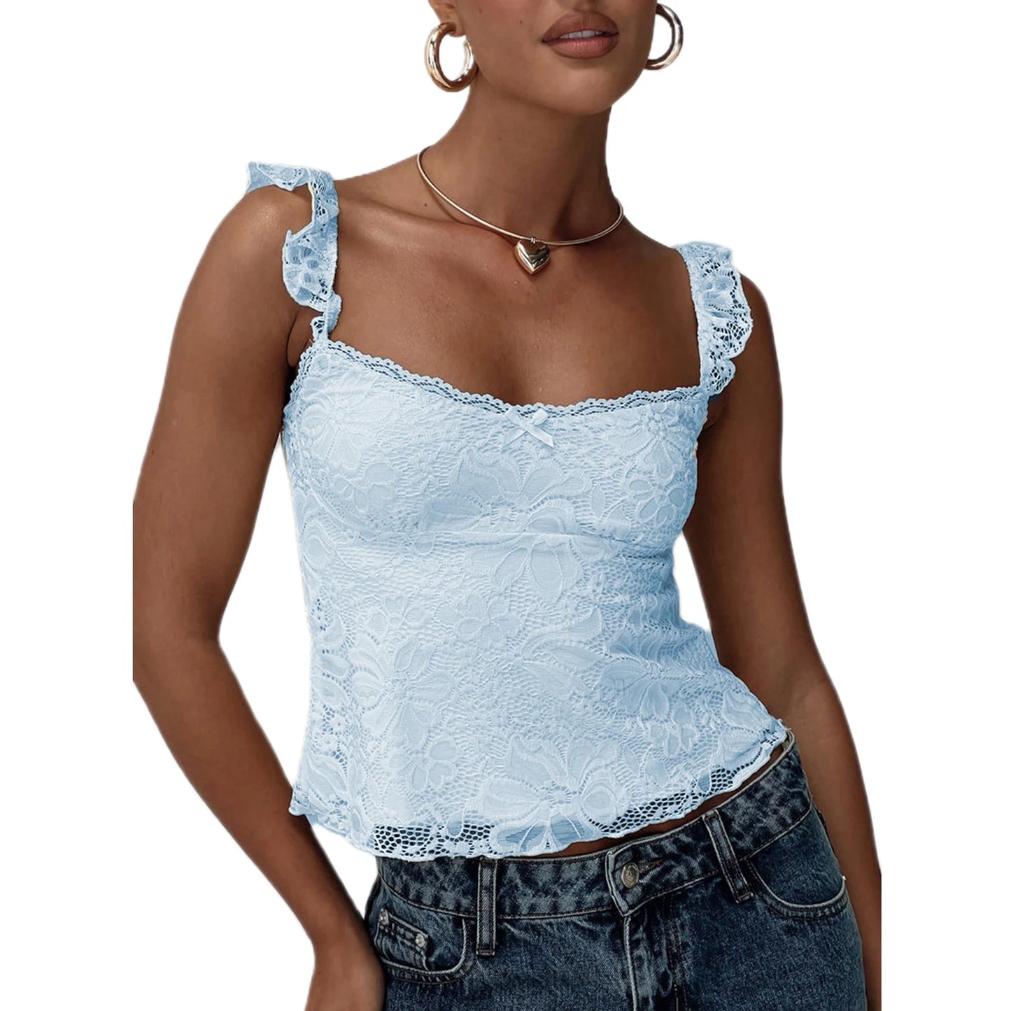 FLORENCIA טופ תחרה קצר עם גב פתוח