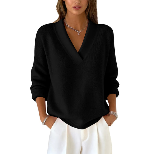 Aubrielle – סוודר סריג רך עם מפתח V אלגנטי