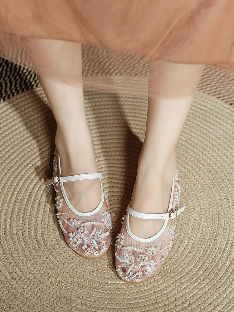 Elodie – נעלי בלט רקומות עם פנינים