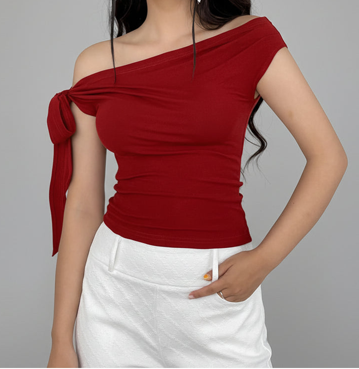 BRISA טופ כתף אחת אסימטרי עם גב פתוח