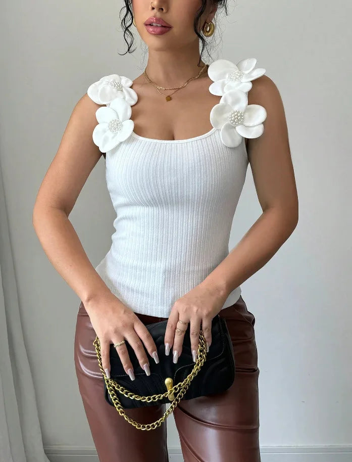 ALYSSIA טופ פרח תלת־ממדי