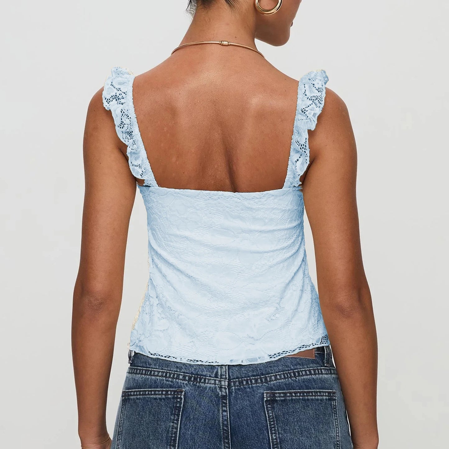 FLORENCIA טופ תחרה קצר עם גב פתוח