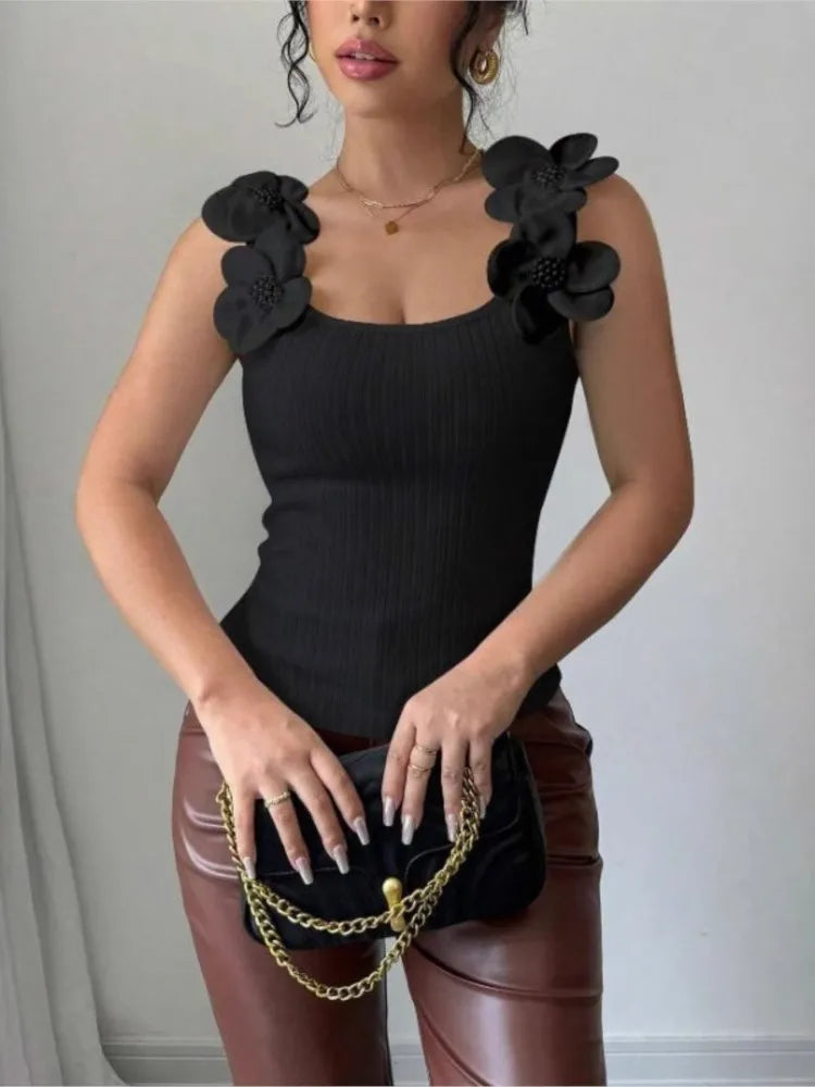 ALYSSIA טופ פרח תלת־ממדי