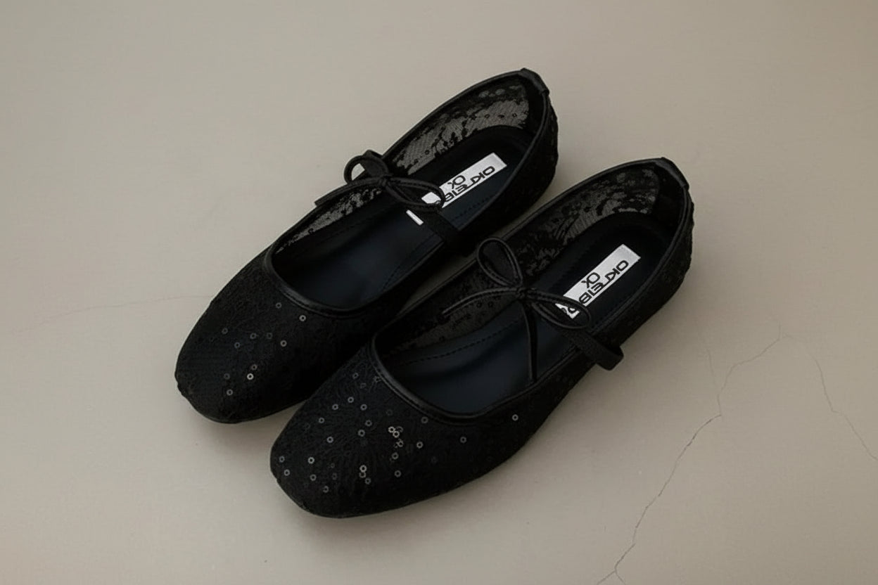 Elara – נעלי בלט רשת עם רקמה ופפיון עדין