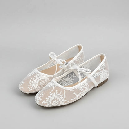 Elara – נעלי בלט רשת עם רקמה ופפיון עדין