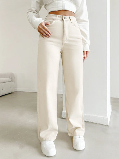 ג׳ינס ישר בגזרה גבוהה בגוון אפרסק בז' – CAMILLE