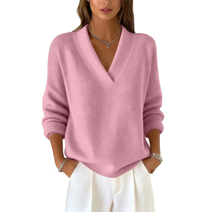 Aubrielle – סוודר סריג רך עם מפתח V אלגנטי