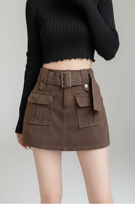 חצאית־מכנס ג׳ינס ספארי בגזרה גבוהה – NAOMI