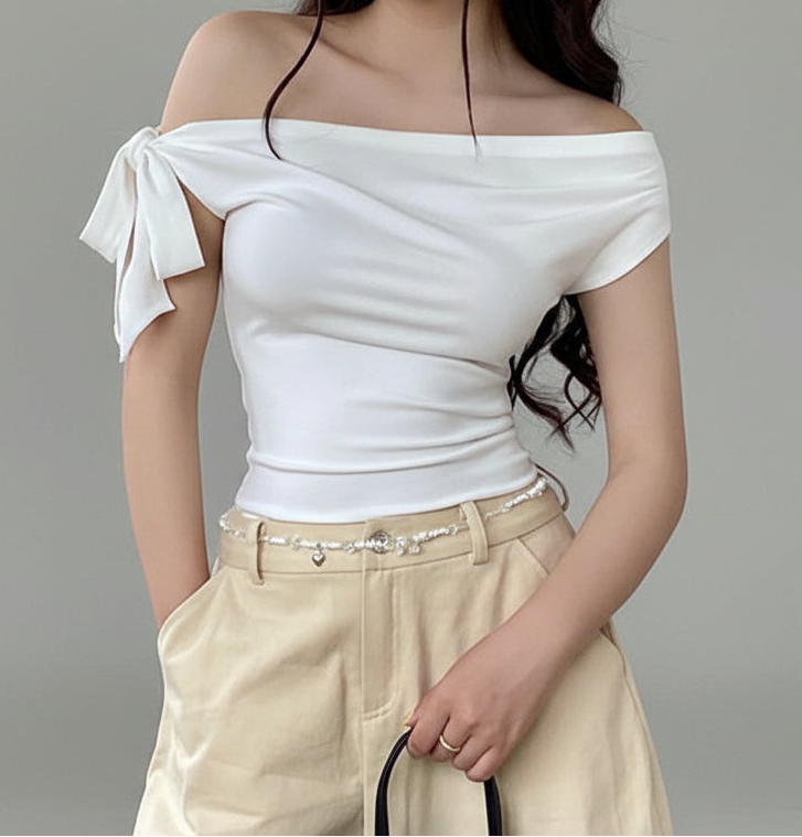 BRISA טופ כתף אחת אסימטרי עם גב פתוח