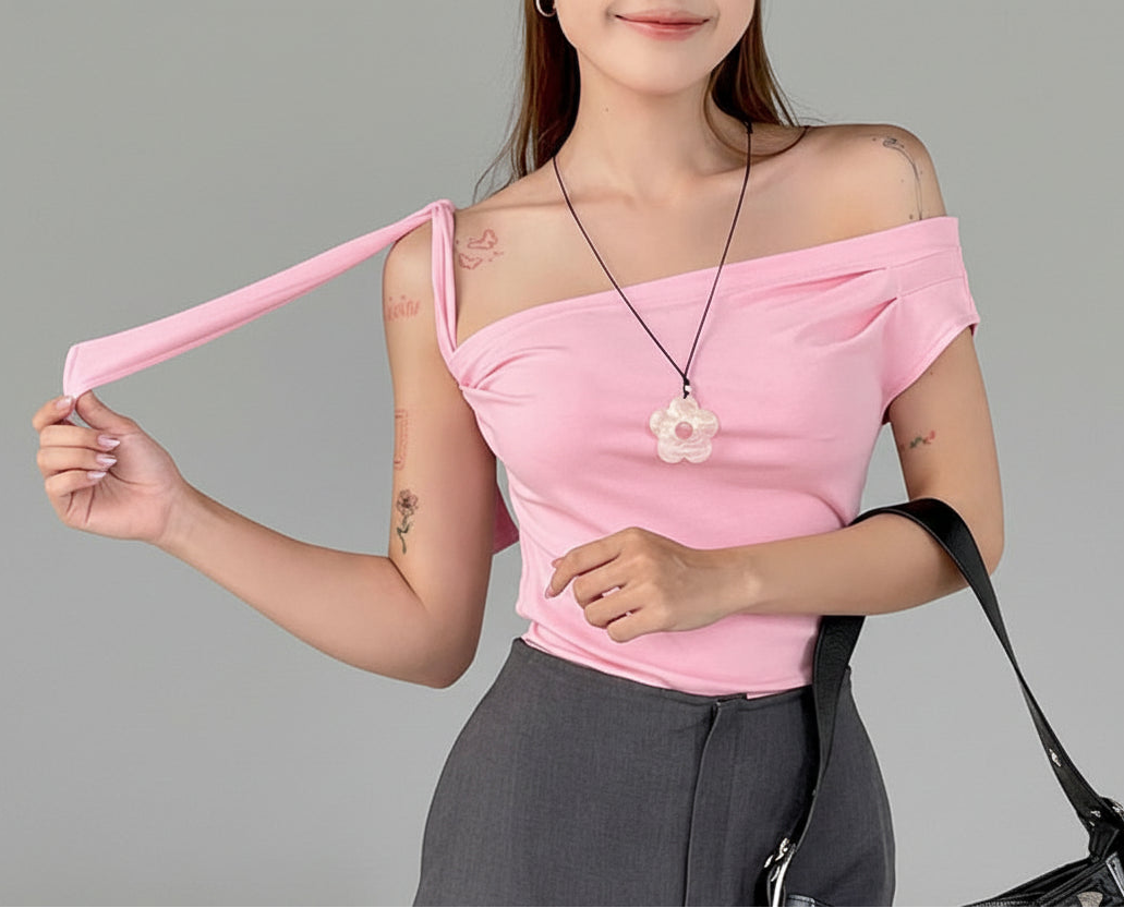 BRISA טופ כתף אחת אסימטרי עם גב פתוח