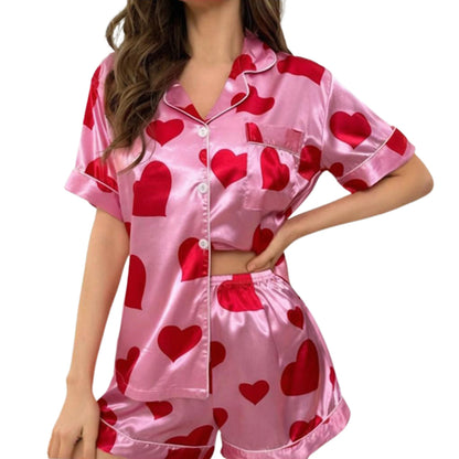 LORENA סט פיג׳מה קצר עם הדפס לבבות רומנטי