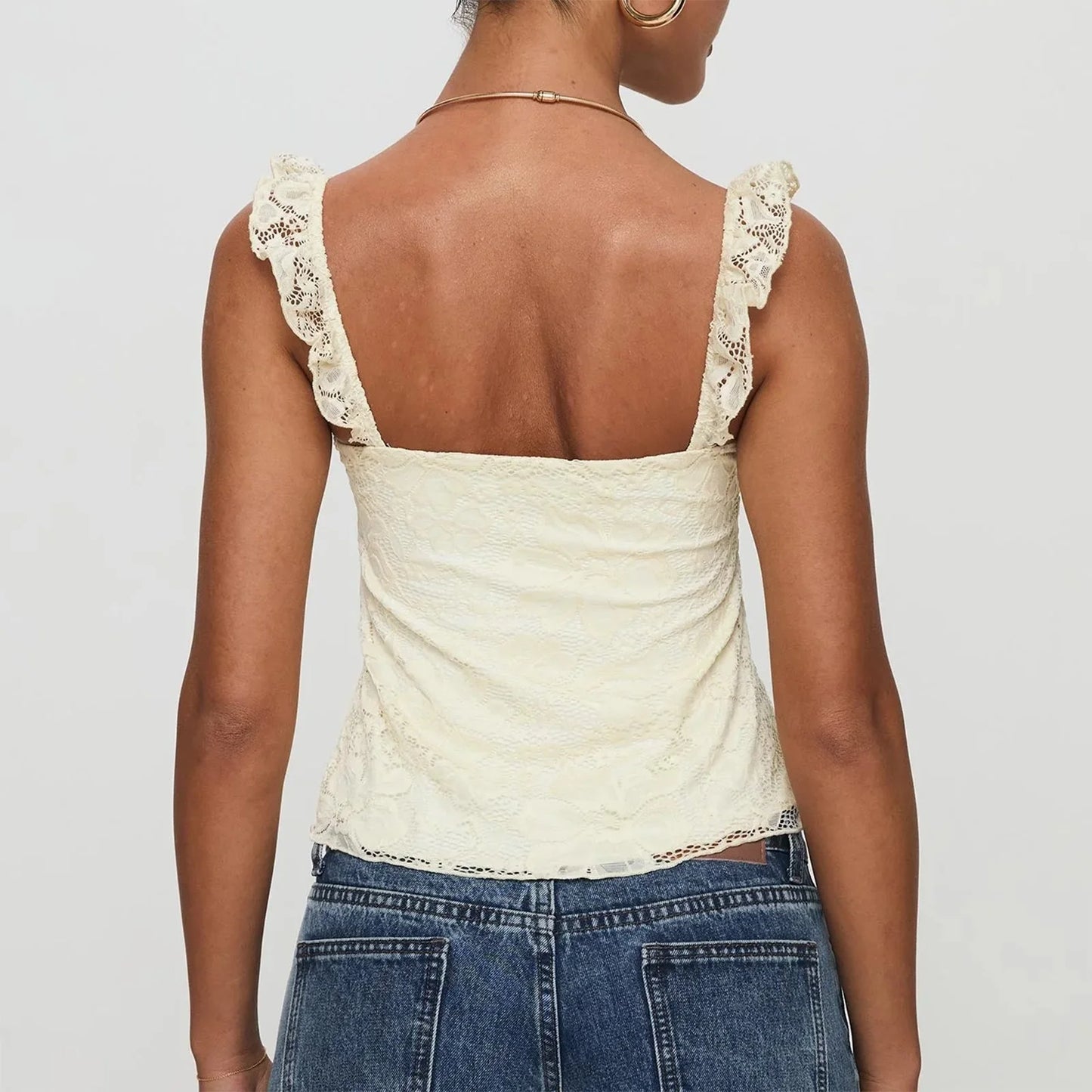 FLORENCIA טופ תחרה קצר עם גב פתוח