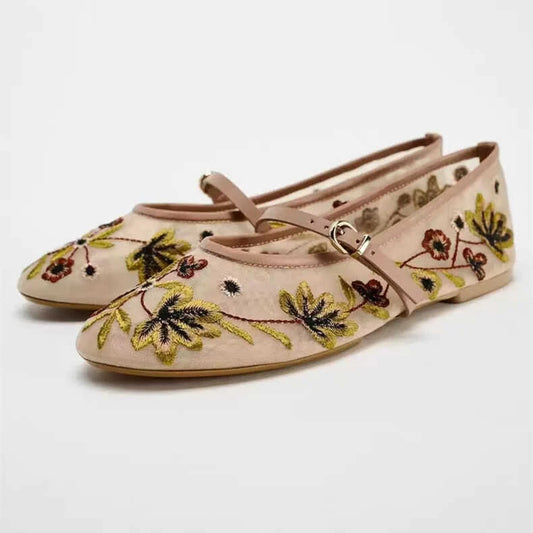 CALIRA – נעלי בלט רקומות פרחים