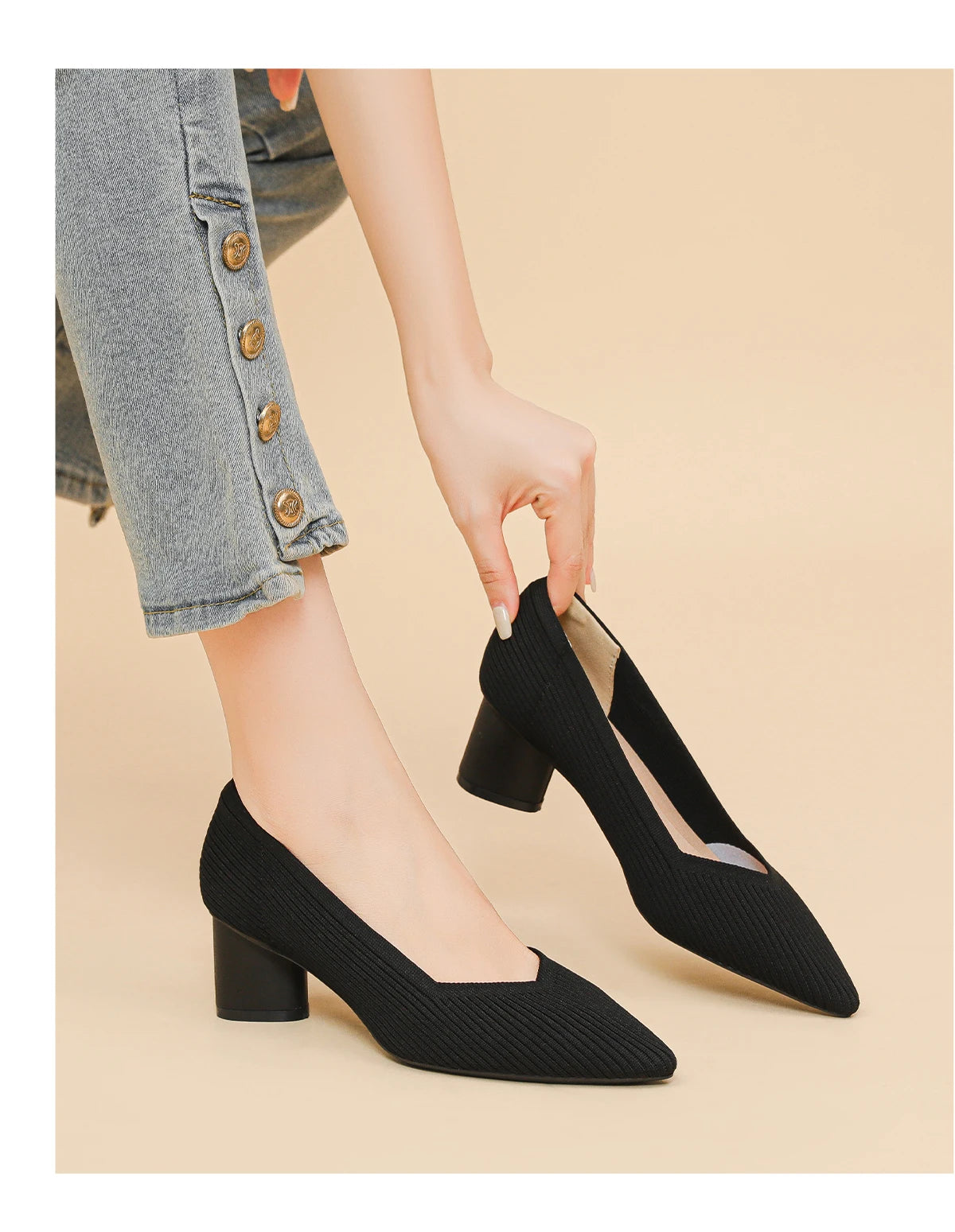 Aveline – נעלי עקב סרוגות נשיות בעיצוב נקי ואלגנטי (גובה 6 ס״מ)