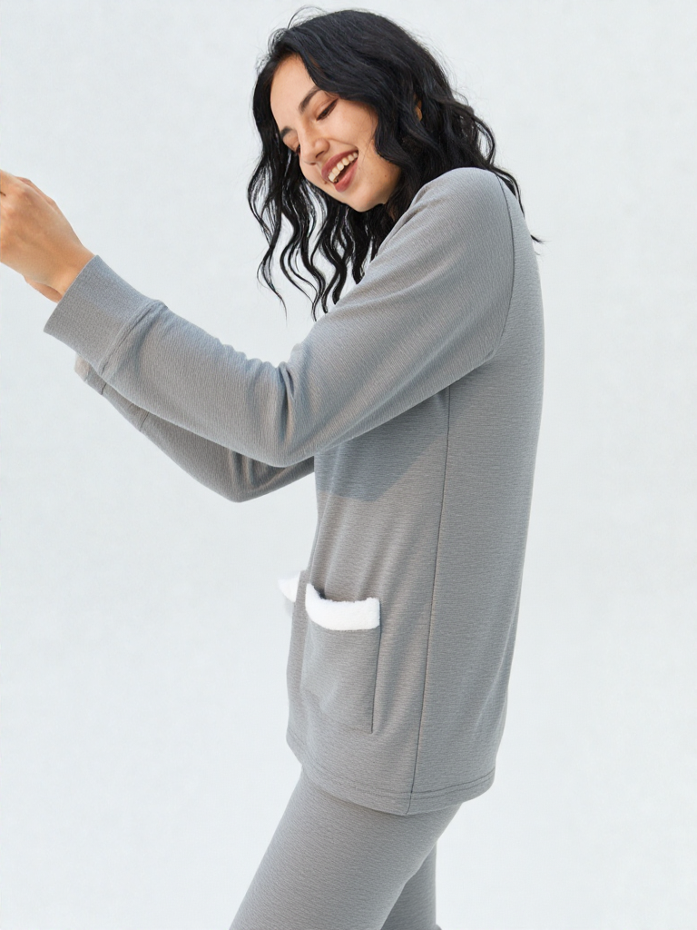 Elara – סט חורפי ארוך מבד Plush רך בגזרה אלגנטית