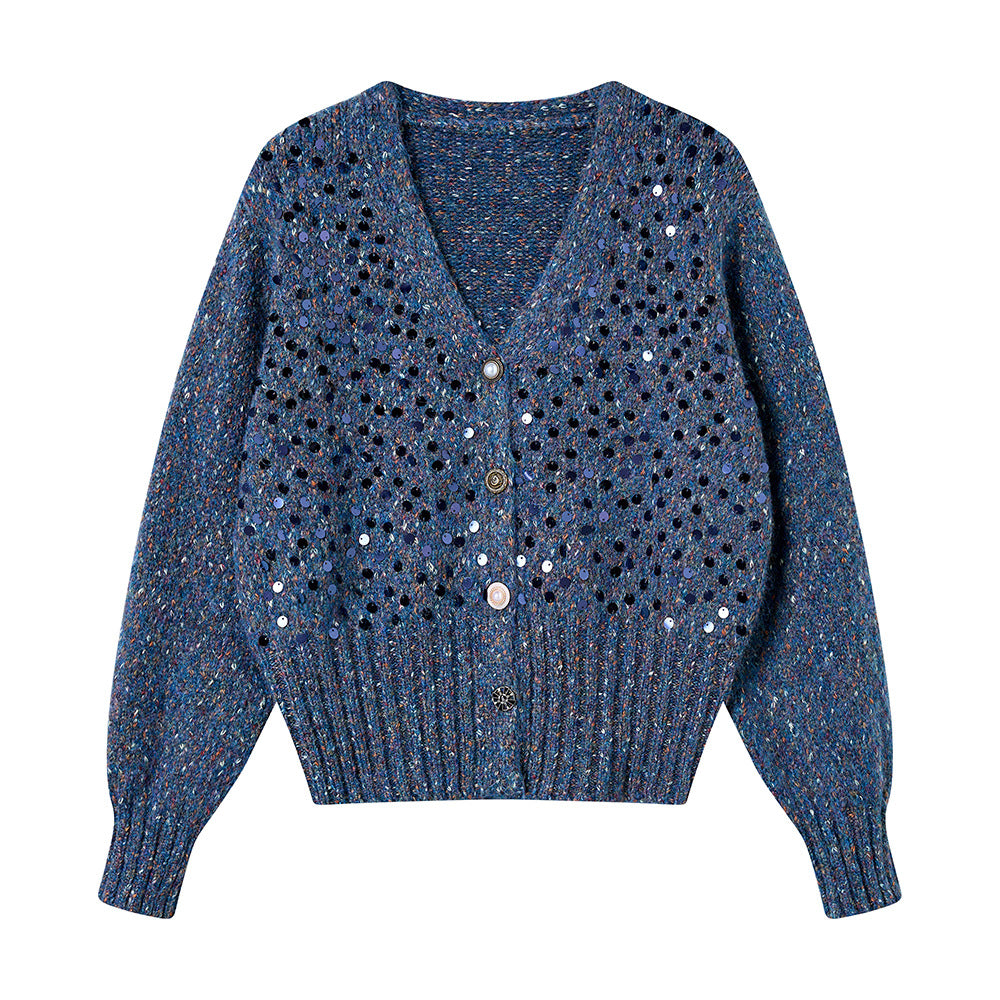 Marisela – קרדיגן סריג קצר עם כפתורים ופאייטים עדינים