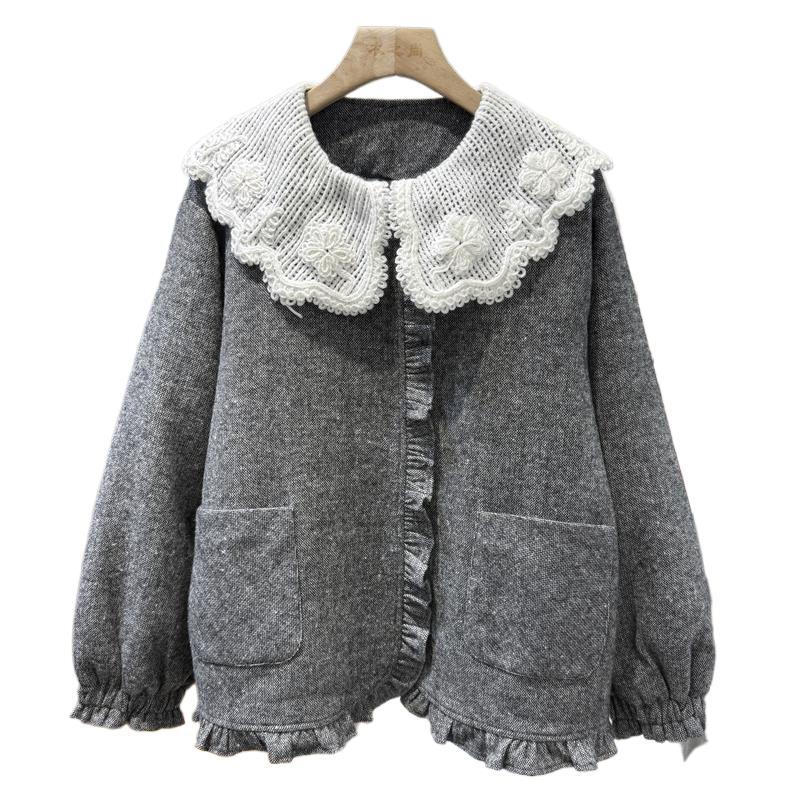 Margot – מעיל חורף רך עם צווארון תחרה רומנטי