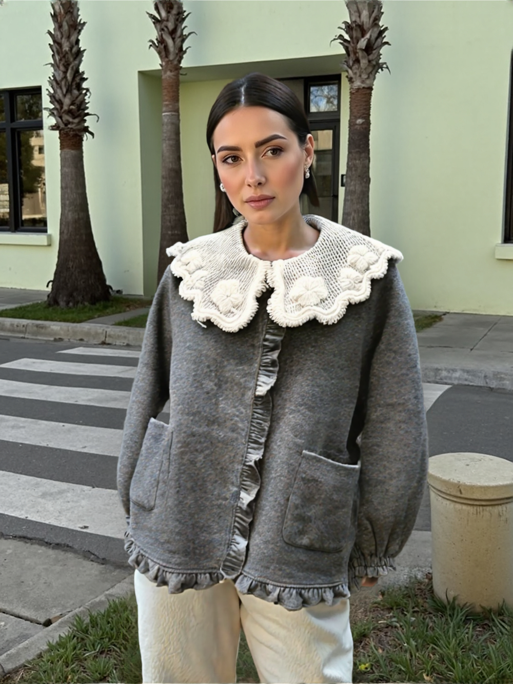 Margot – מעיל חורף רך עם צווארון תחרה רומנטי