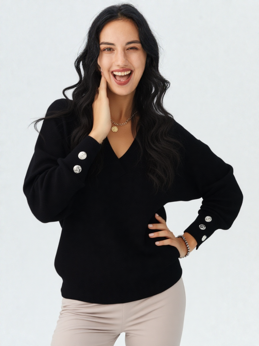 Calista – חולצה ארוכה בגזרה רפויה עם מפתח V וכפתורים