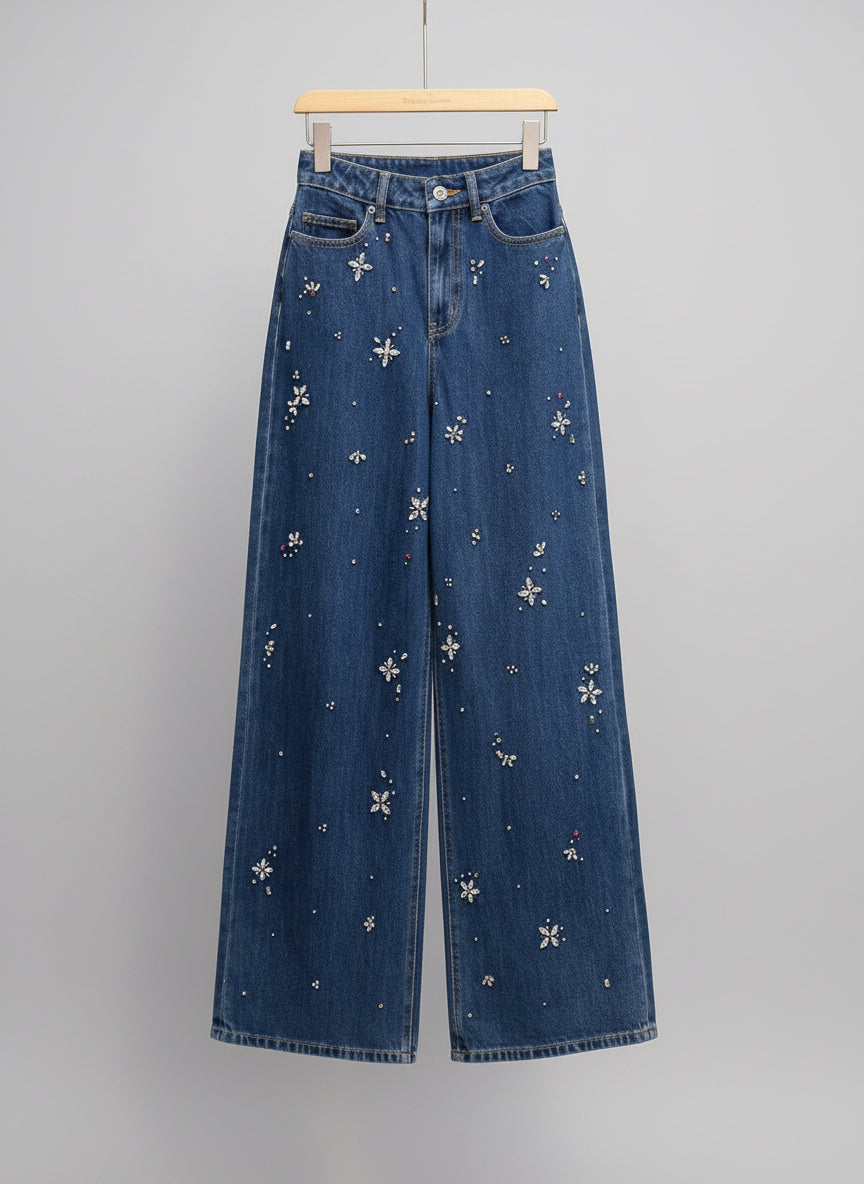 סט בוטיק “Marcelline & Vionette” – ג’ינס רחבה + קרדיגן סרוג קצ’ואל