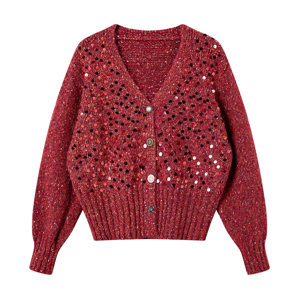 Marisela – קרדיגן סריג קצר עם כפתורים ופאייטים עדינים