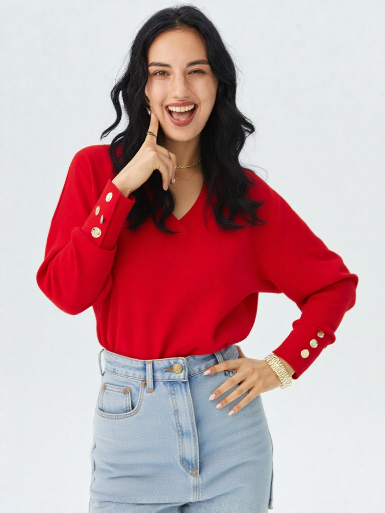 Calista – חולצה ארוכה בגזרה רפויה עם מפתח V וכפתורים