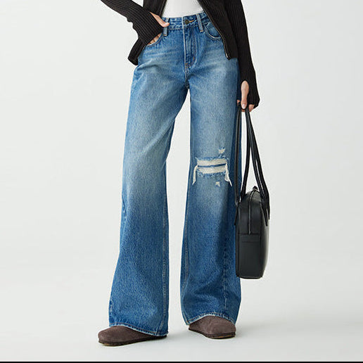 SYLENE – ג’ינס מותן גבוהה בגזרה רחבה, 100% כותנה